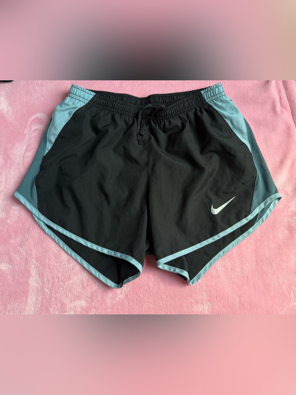 Nike Women’s Black Athletic Shorts with Light Blue Trim